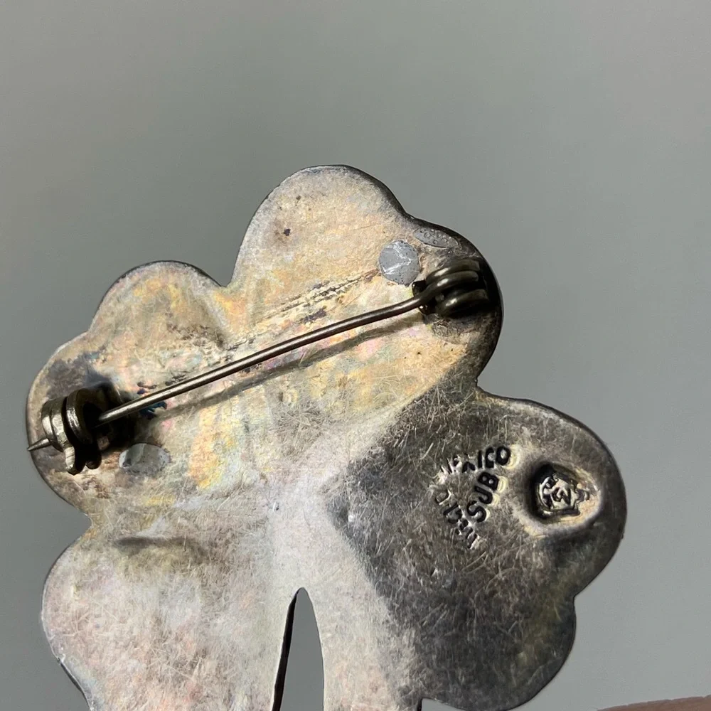 Taxco Steven Jay Begay Sterling silver abalone clover brooch
